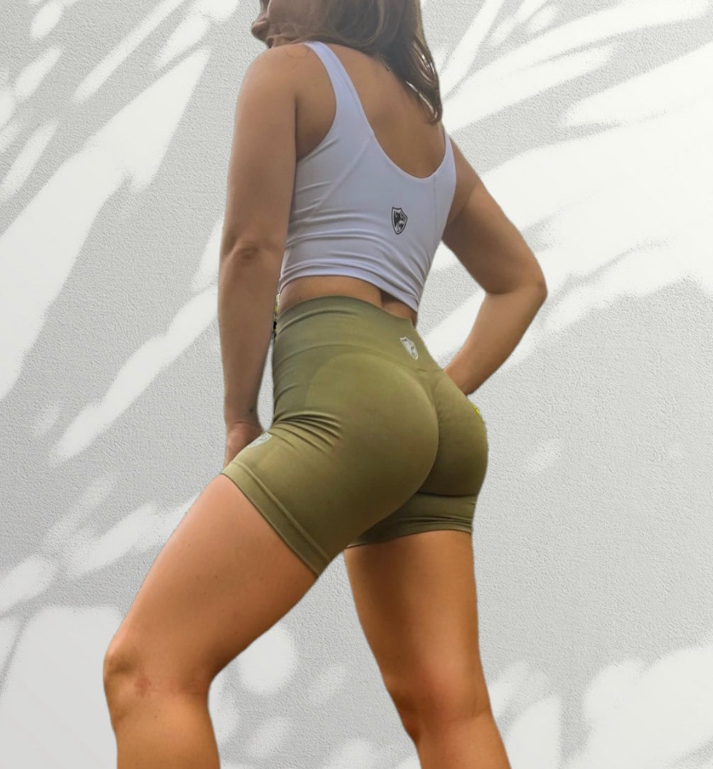 Olive Green Pulse Scrunch Shorts - Authority Fitness